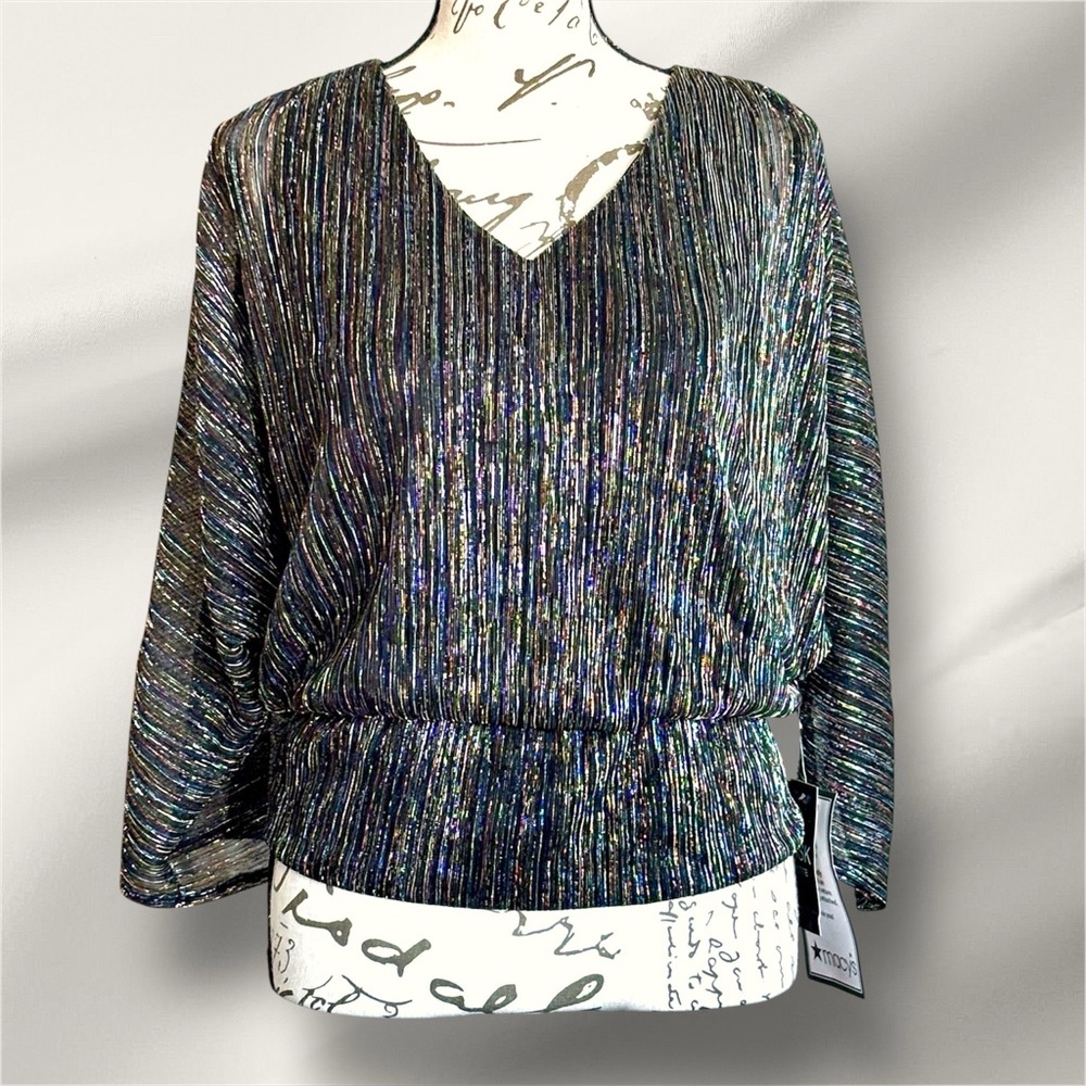 MSK Women's SP Elegant Rhinestone Metallic Cold-Shoulder Blouson Blouse NWT